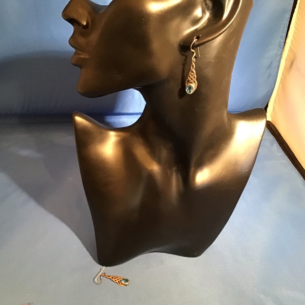 Sterling dangle earrings w/ blue stone, vintage